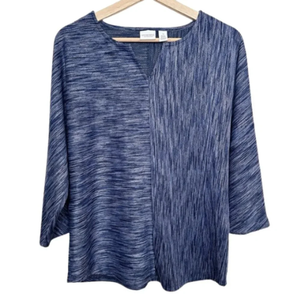 Weekends By Chico's Womens Size Medium Nocturne Navy Vneck 3/4 Sleeve Tunic
